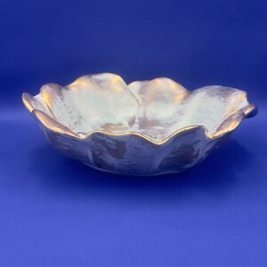 Vintage Hand Painted STANGL Pottery Antique Gold Teal #3410-7 Trinket/Candy Dish
